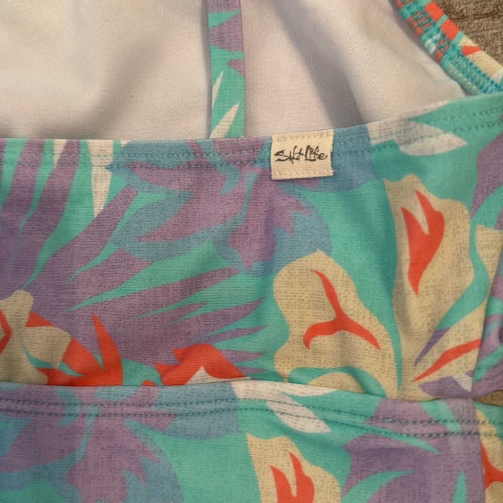 Salt Life Girls Size 10 one piece swimsuit with a two piece look in front Purple - Picture 9 of 11